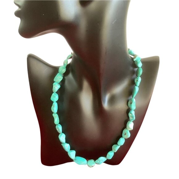 Turquoise Nugget Necklace With Sterling Silver Cone Clasp Native American - Picture 1 of 13
